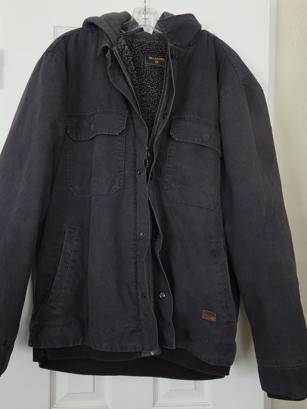 Billabong Men's Black Sherpa-Lined Hooded Jacket